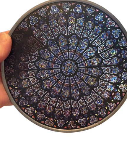 Stained art glass Round Glassmasters Notre dame rose window suncatcher Vintage