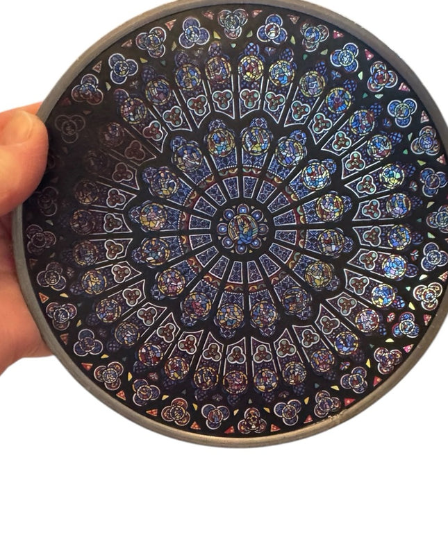 Stained art glass Round Glassmasters Notre dame rose window suncatcher Vintage