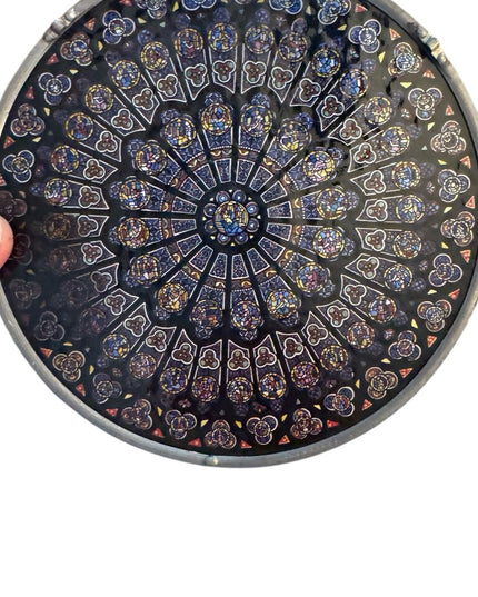 Stained art glass Round Glassmasters Notre dame rose window suncatcher Vintage