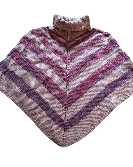 Hand made Striped Knit Poncho Sweater turtle neck Shawl