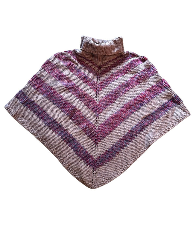 Hand made Striped Knit Poncho Sweater turtle neck Shawl