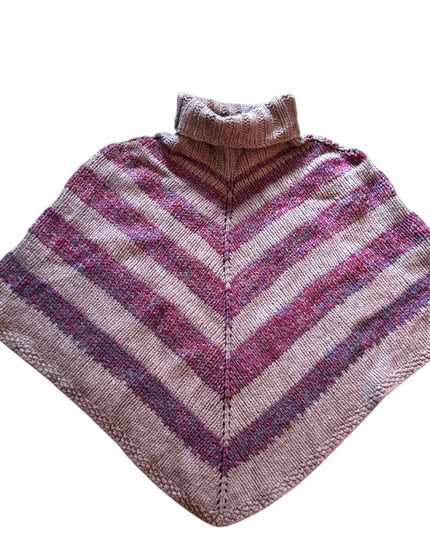 Hand made Striped Knit Poncho Sweater turtle neck Shawl
