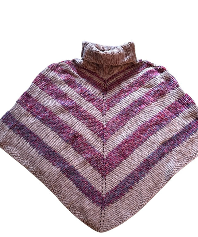 Hand made Striped Knit Poncho Sweater turtle neck Shawl