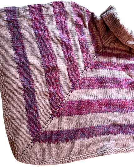 Hand made Striped Knit Poncho Sweater turtle neck Shawl