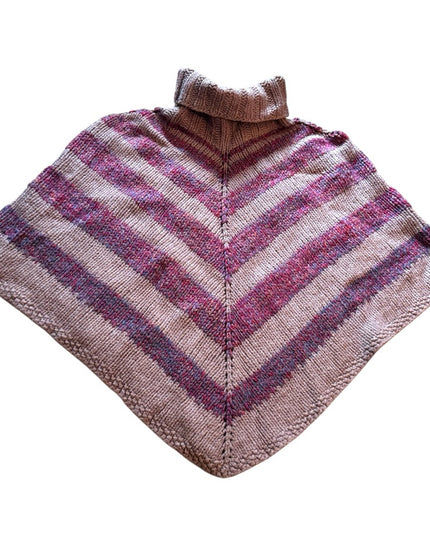 Hand made Striped Knit Poncho Sweater turtle neck Shawl