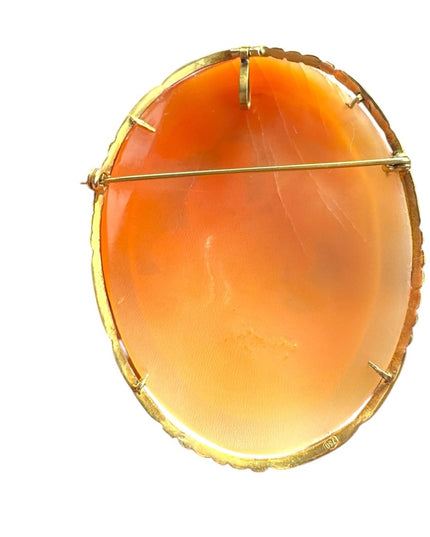 Elegant Vintage Large Italy Veneza 18K Cameo Shell Brooch Original Box 750