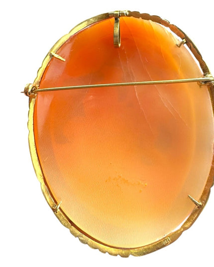 Elegant Vintage Large Italy Veneza 18K Cameo Shell Brooch Original Box 750