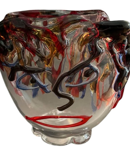 Abstract Murano Glass Picasso Head Vase Wide Multicolor Glass Art Handmade