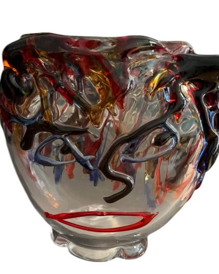 Abstract Murano Glass Picasso Head Vase Wide Multicolor Glass Art Handmade