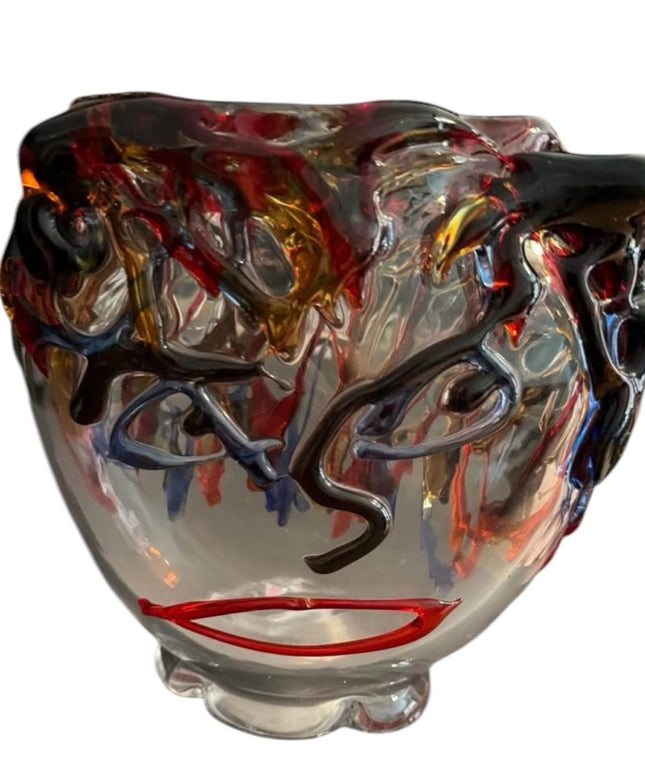 Abstract Murano Glass Picasso Head Vase Wide Multicolor Glass Art Handmade