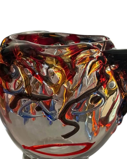 Abstract Murano Glass Picasso Head Vase Wide Multicolor Glass Art Handmade