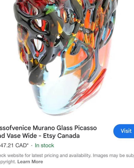 Abstract Murano Glass Picasso Head Vase Wide Multicolor Glass Art Handmade