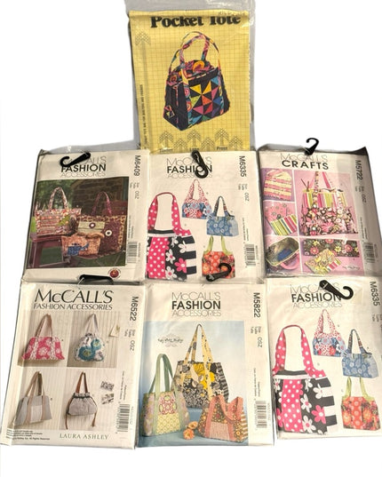NEW UNCUT 7 pc Tote Bag Purse Sewing patterns LOT