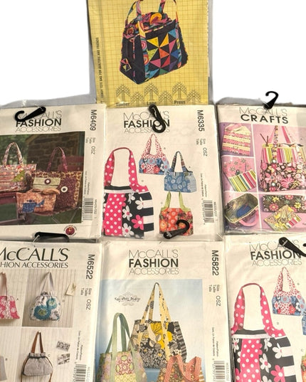 NEW UNCUT 7 pc Tote Bag Purse Sewing patterns LOT