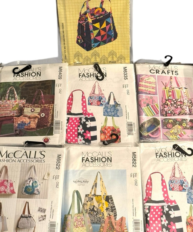 NEW UNCUT 7 pc Tote Bag Purse Sewing patterns LOT