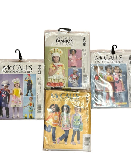 NEW UNCUT Childrens Sewing Pattern Apron LOT 4 pcs Kids