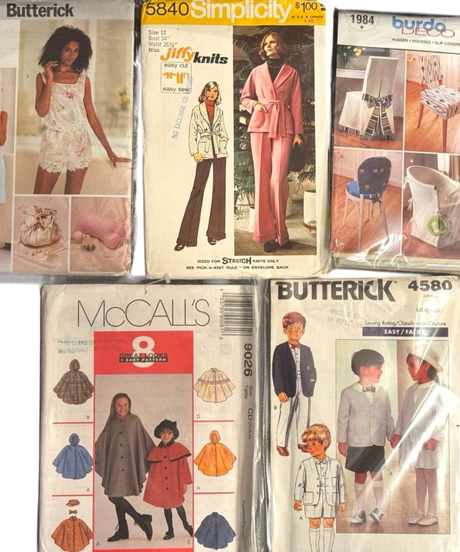 Vintage UNCUT NEW Sewing Pattern LOT 5 pcs Mixed Collection