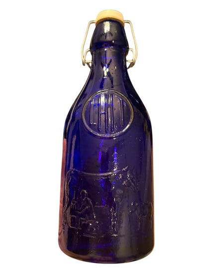 VINTAGE KOBALT BLUE MILK BOTTLE LAIT MADE IN ITALY EMBOSSED LETTERING Cow