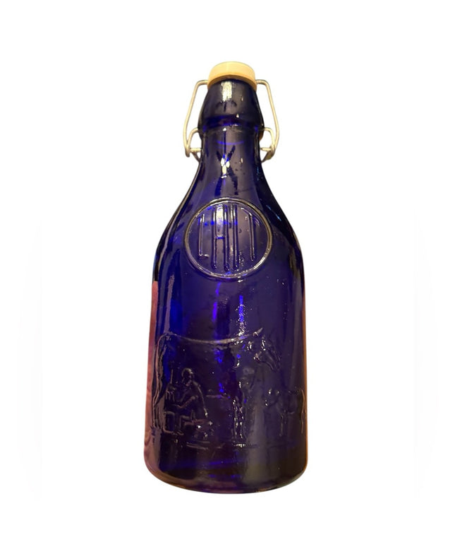 VINTAGE KOBALT BLUE MILK BOTTLE LAIT MADE IN ITALY EMBOSSED LETTERING Cow