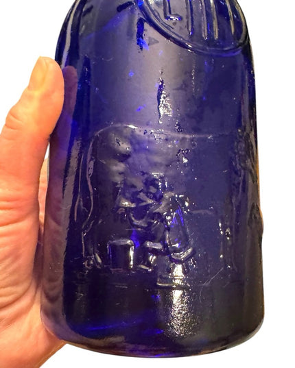 VINTAGE KOBALT BLUE MILK BOTTLE LAIT MADE IN ITALY EMBOSSED LETTERING Cow