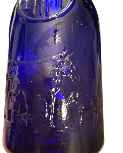 VINTAGE KOBALT BLUE MILK BOTTLE LAIT MADE IN ITALY EMBOSSED LETTERING Cow