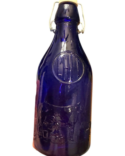 VINTAGE KOBALT BLUE MILK BOTTLE LAIT MADE IN ITALY EMBOSSED LETTERING Cow