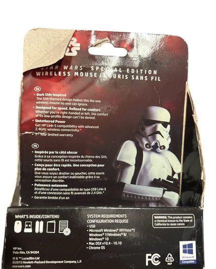 NEW IN BOX HP LIMITED ED Star Wars Wireless Mouse Licenced Lucas C2015