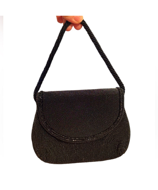 Elegant Vintage Black Walborg Beaded Women's mini wristlet purse bag