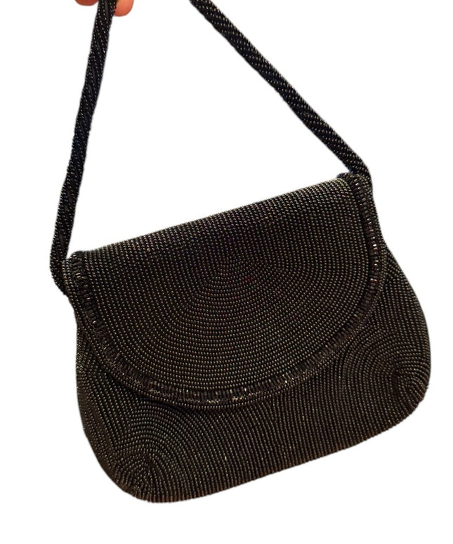 Elegant Vintage Black Walborg Beaded Women's mini wristlet purse bag