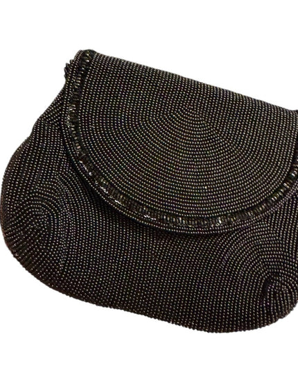 Elegant Vintage Black Walborg Beaded Women's mini wristlet purse bag