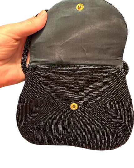 Elegant Vintage Black Walborg Beaded Women's mini wristlet purse bag