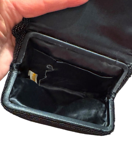 Elegant Vintage Black Walborg Beaded Women's mini wristlet purse bag
