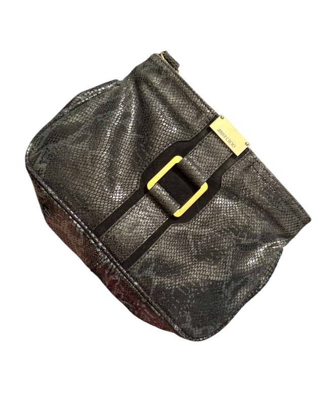 Jimmy Choo Black Snakeskin Leather Clutch