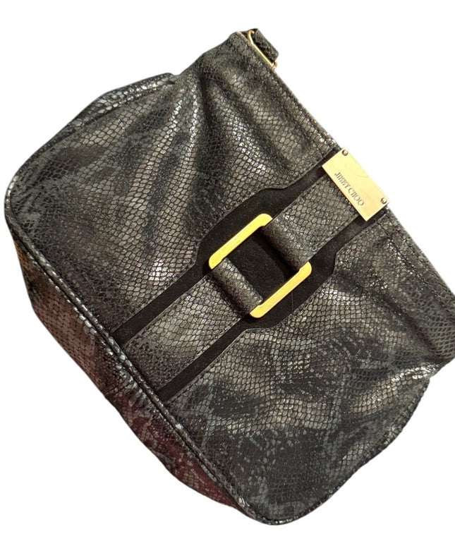 Jimmy Choo Black Snakeskin Leather Clutch