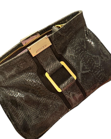 Jimmy Choo Black Snakeskin Leather Clutch