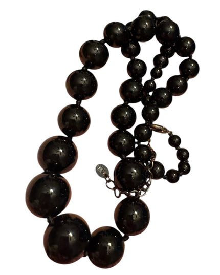 Elegant Black ONYX Graduated Beaded  LUCAS LAMETH Necklace Sterling Silver 925