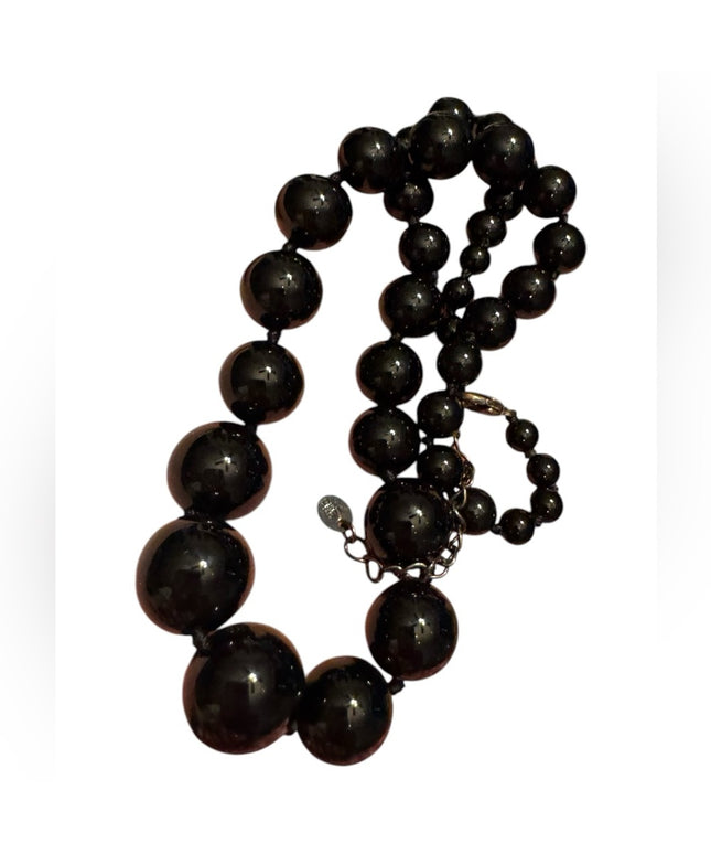 Elegant Black ONYX Graduated Beaded  LUCAS LAMETH Necklace Sterling Silver 925