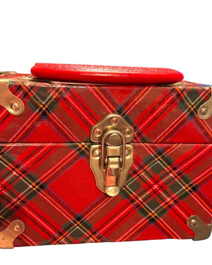 Vintage Red Plaid Box Bag purse Metal harware fancy