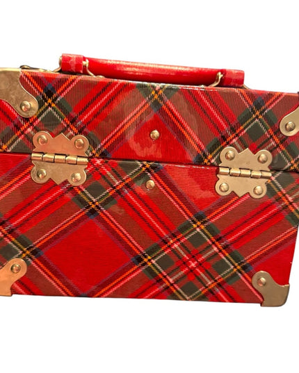Vintage Red Plaid Box Bag purse Metal harware fancy