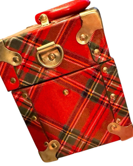 Vintage Red Plaid Box Bag purse Metal harware fancy