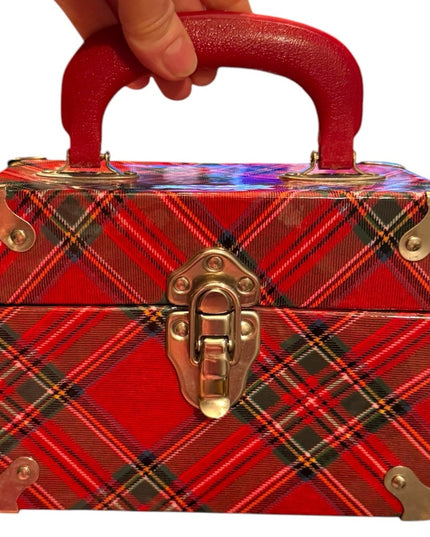 Vintage Red Plaid Box Bag purse Metal harware fancy