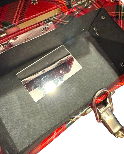 Vintage Red Plaid Box Bag purse Metal harware fancy