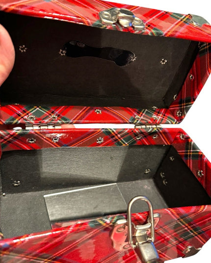 Vintage Red Plaid Box Bag purse Metal harware fancy