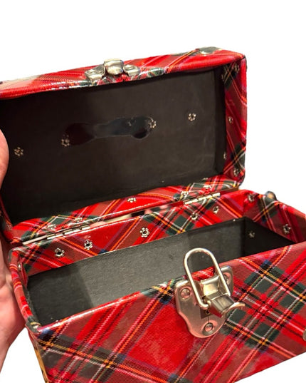 Vintage Red Plaid Box Bag purse Metal harware fancy