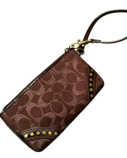 Brown COACH fancy Iconic LOGO Wristlet with Gold Accents