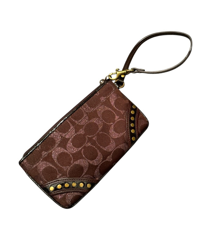 Brown COACH fancy Iconic LOGO Wristlet with Gold Accents