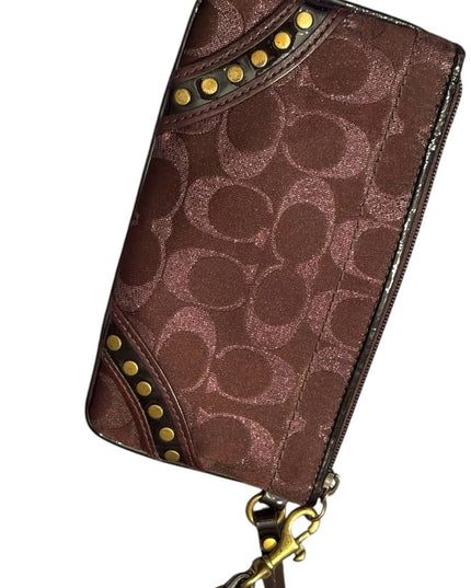 Brown COACH fancy Iconic LOGO Wristlet with Gold Accents
