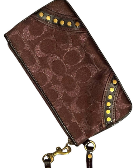 Brown COACH fancy Iconic LOGO Wristlet with Gold Accents
