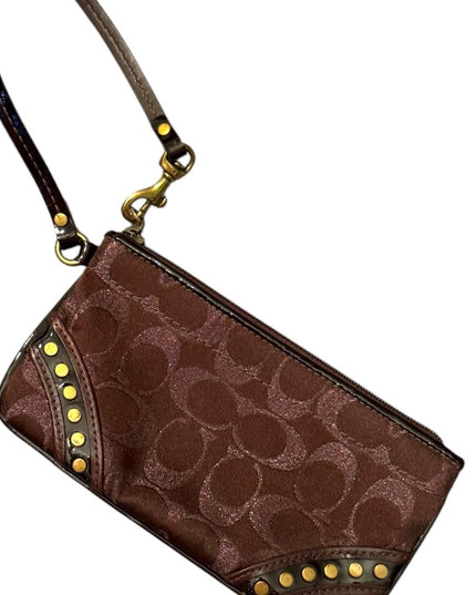 Brown COACH fancy Iconic LOGO Wristlet with Gold Accents