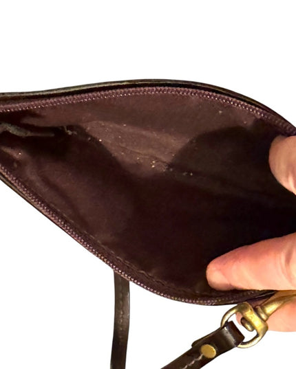 Brown COACH fancy Iconic LOGO Wristlet with Gold Accents